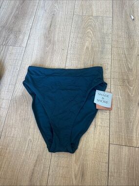 Shade & Shore Ribbed High-Waist Bikini Bottom in Teal Green